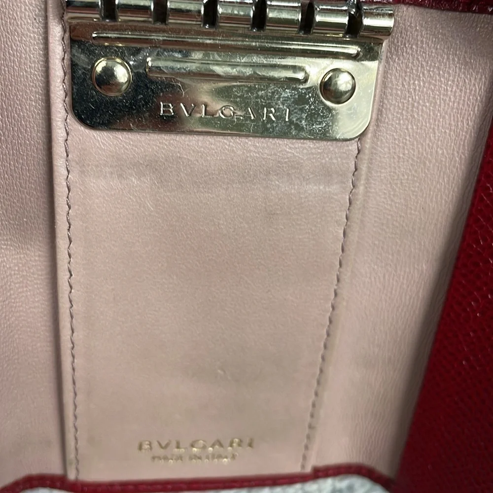 Bvlgari Red Pebbled Leather Compact Key Holder Designer Luxury